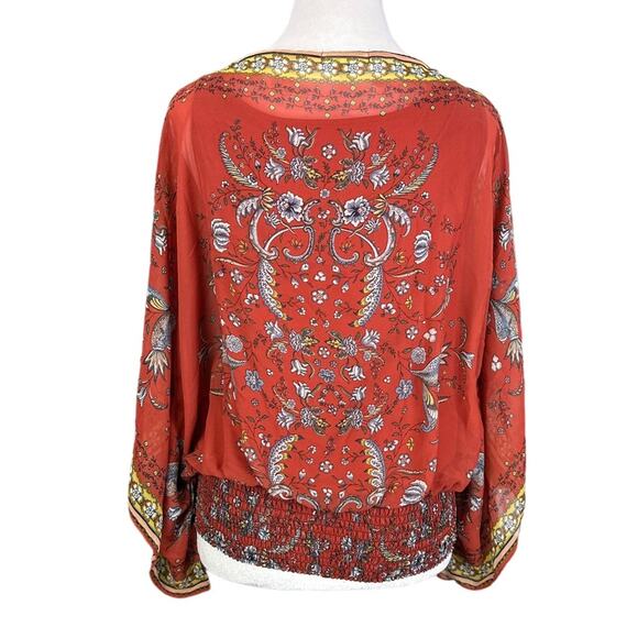 Max Studio Bohemian Floral Scarf Flutter Sleeve Top Size Small Rust Red - Picture 4 of 9
